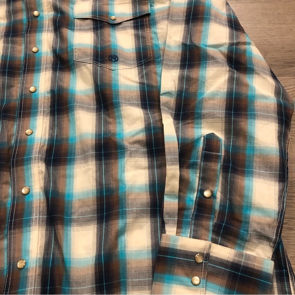 Roper Pearl Snap Long Sleeve Button Down Rodeo Shirt Plaid Blue Brown Mens XL - Picture 2 of 4